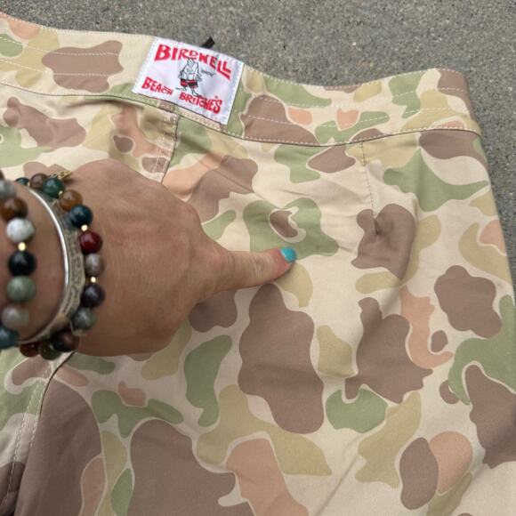 Birdwell Beach Britches Camo Button Fly Lace Tie Cargo Shorts USA Peace Size 12 - Picture 11 of 12